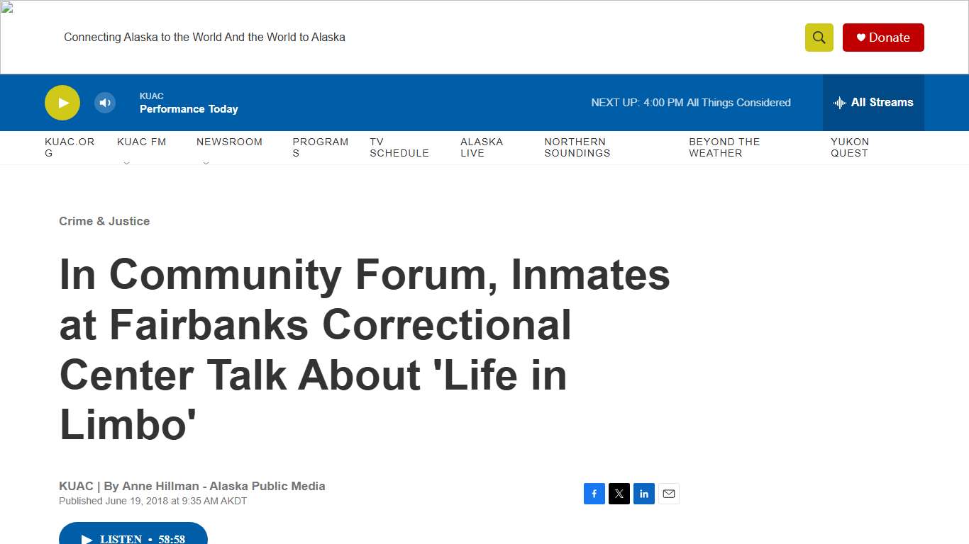 In Community Forum, Inmates at Fairbanks Correctional Center Talk About 'Life in Limbo' KUAC.org