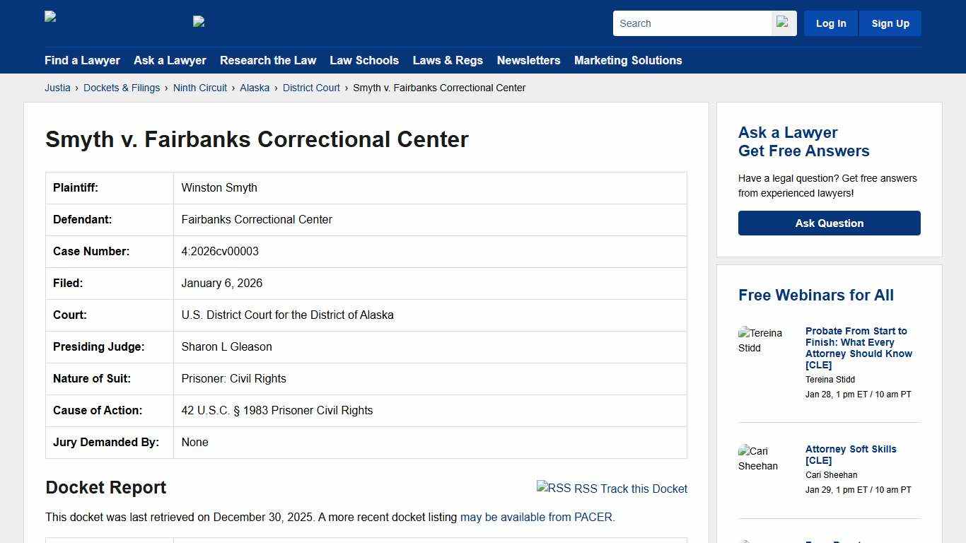 Smyth v. Fairbanks Correctional Center 4:2026cv00003 U.S. District Court for the District of Alaska Justia